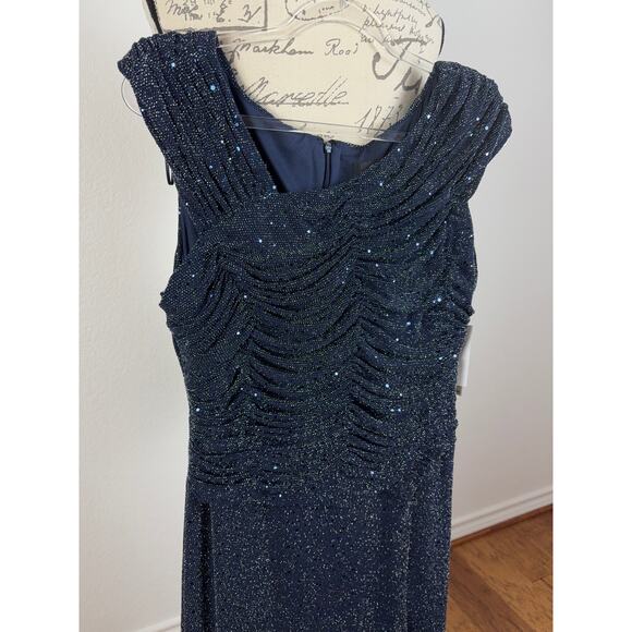 H1 Alex Evenings Navy Silver Gown Womens 16 Sequin Metallic - Picture 7 of 10